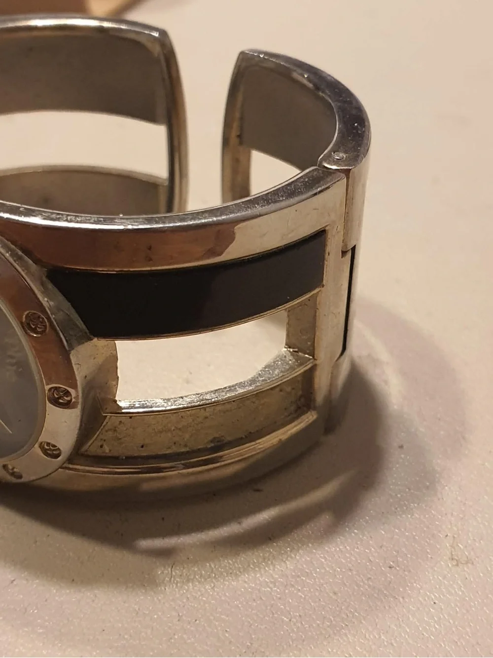 10/$20 Sophie Silver/Brown Stainless Steel Women's Cuff Watch w/Black Accents